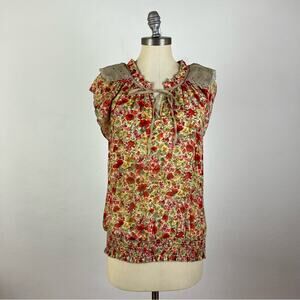 Anthropologie Tiny Floral Capped Sleeve Top